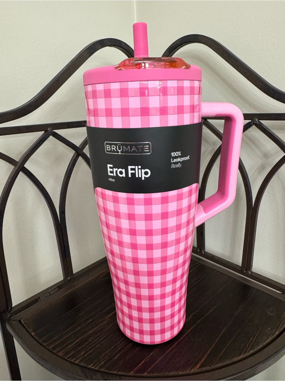 BrüMate Era Flip 40oz Pink Gingham Tumbler NWT
